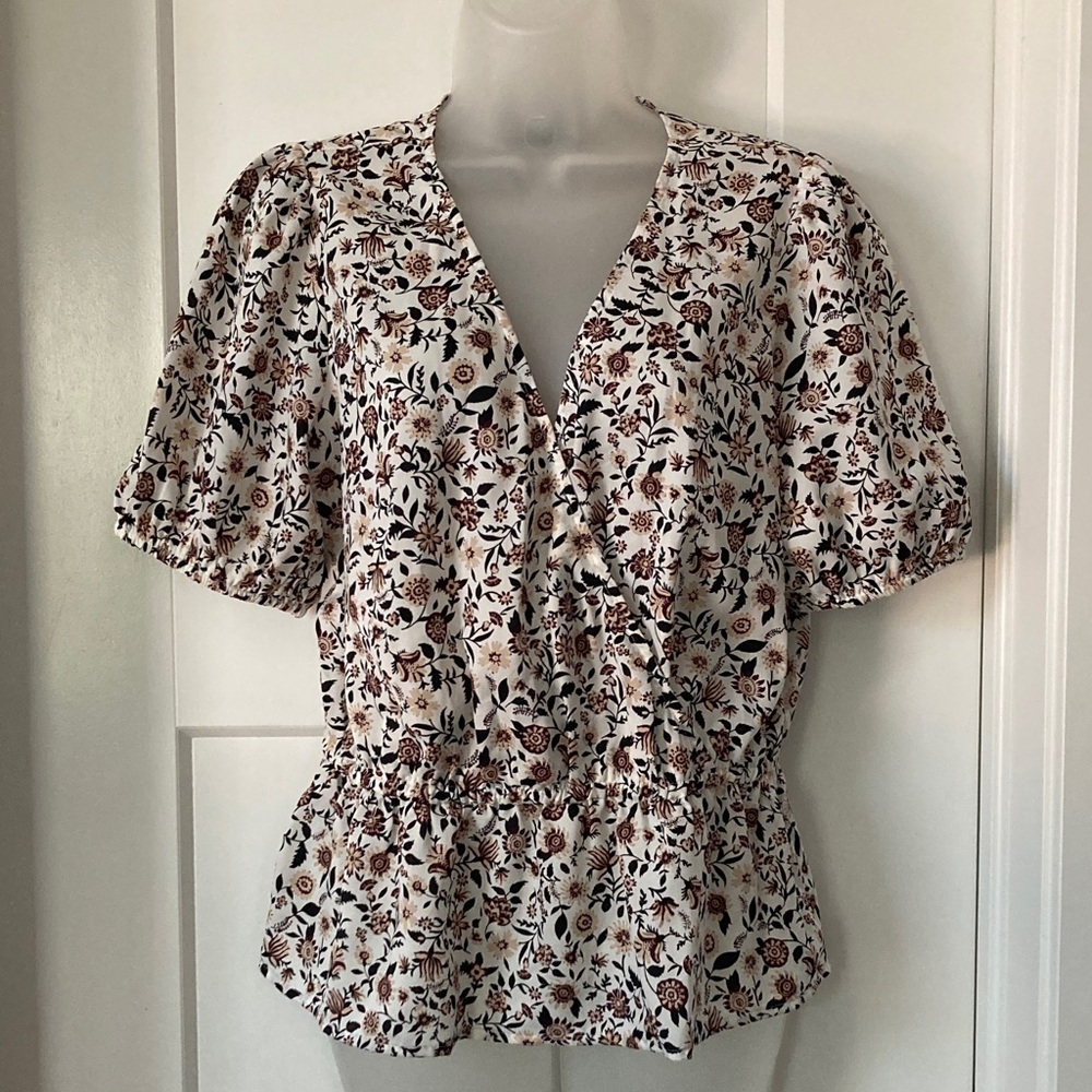 Ann Taylor Floral Blouse with Puff Sleeves